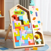 Wooden Colorful 3D Tetris Blocks 